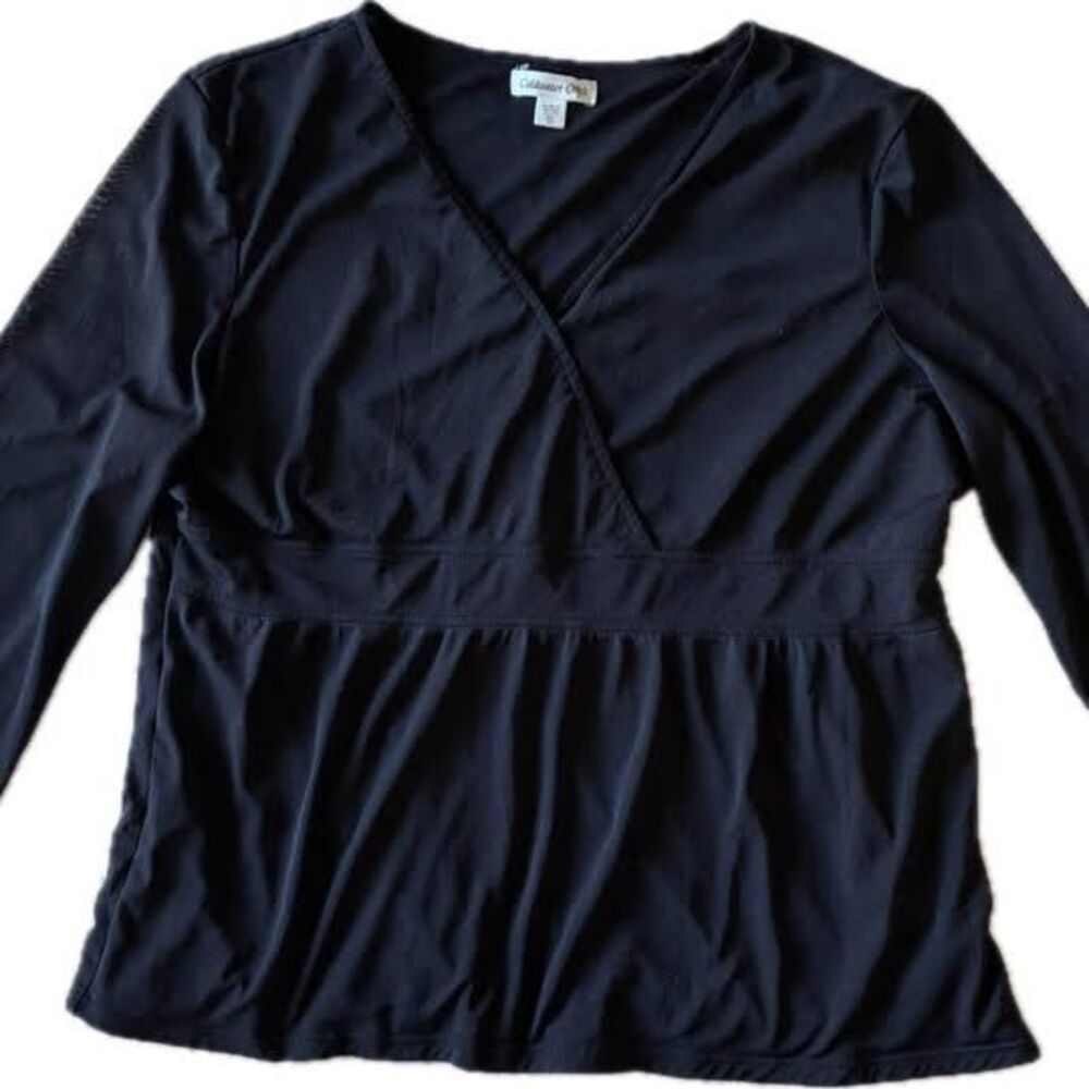 Coldwater Creek Black Surplice V-Neck Top Size XL